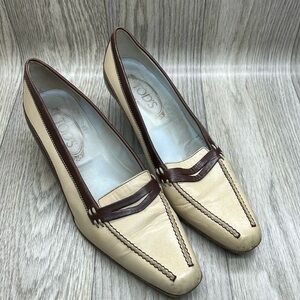 Tod's Cream and Brown Women's Loafers